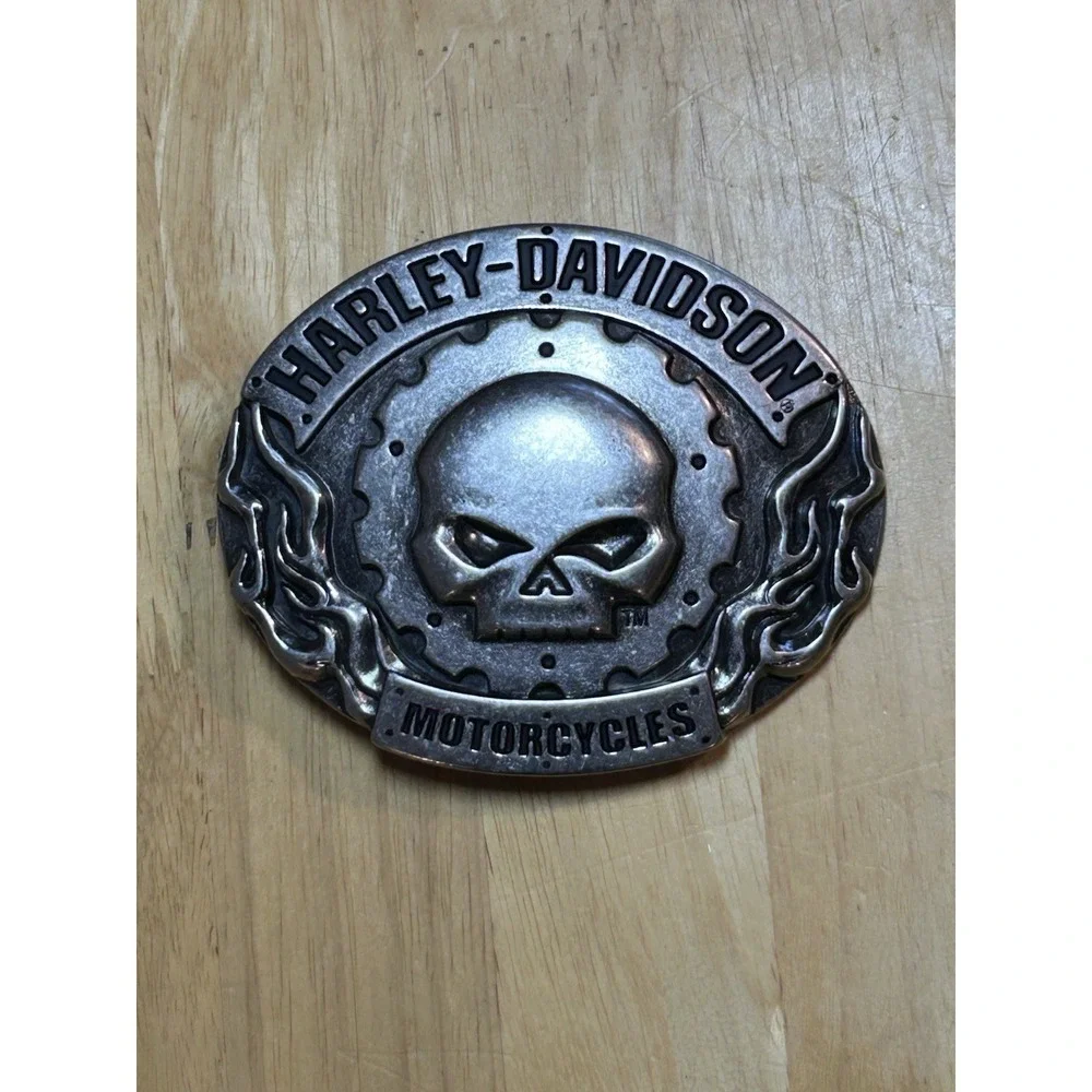 Harley Davidson Motorcycles Skull Head &‎ Flames 2010 HD Oval Bikers Belt Buckle